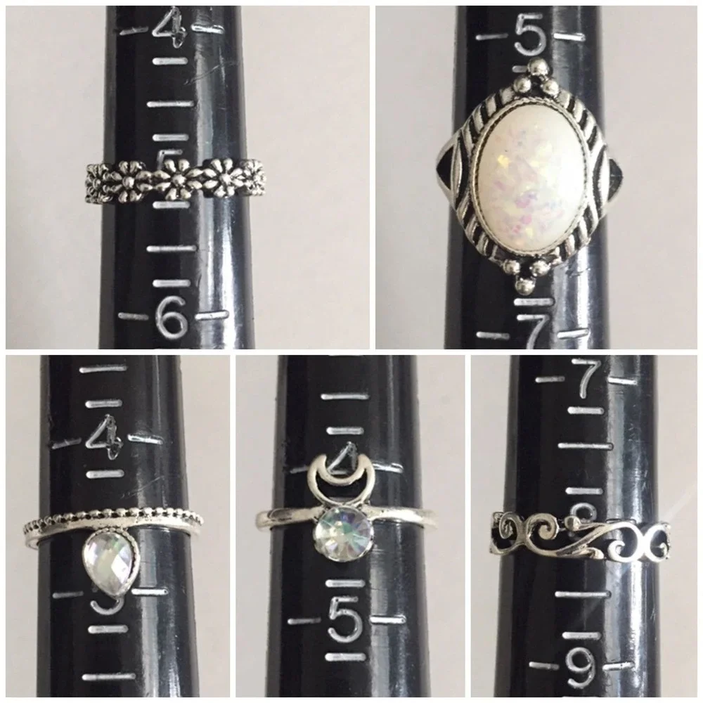 10 Piece Floral White Opal Midi Ring Set